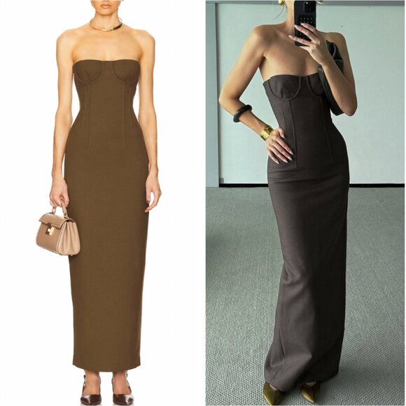 Helsa Revolve The Linear Suiting Maxi Dress XSmall Dark Olive Event Cocktail - Picture 1 of 9